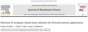 selection of inorganic draw solutes for forward osmosis applications