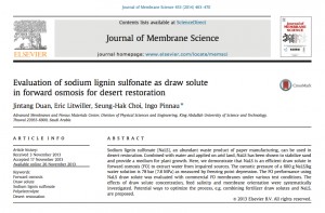 Desert restoration using forward osmosis with sodium lignin sulfonate as draw solute