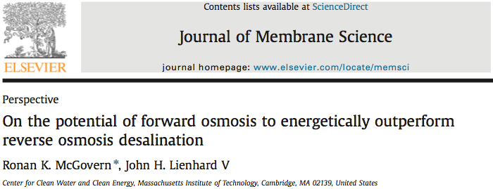 Efficiency of forward osmosis desalination by McGovern et. al. 2014